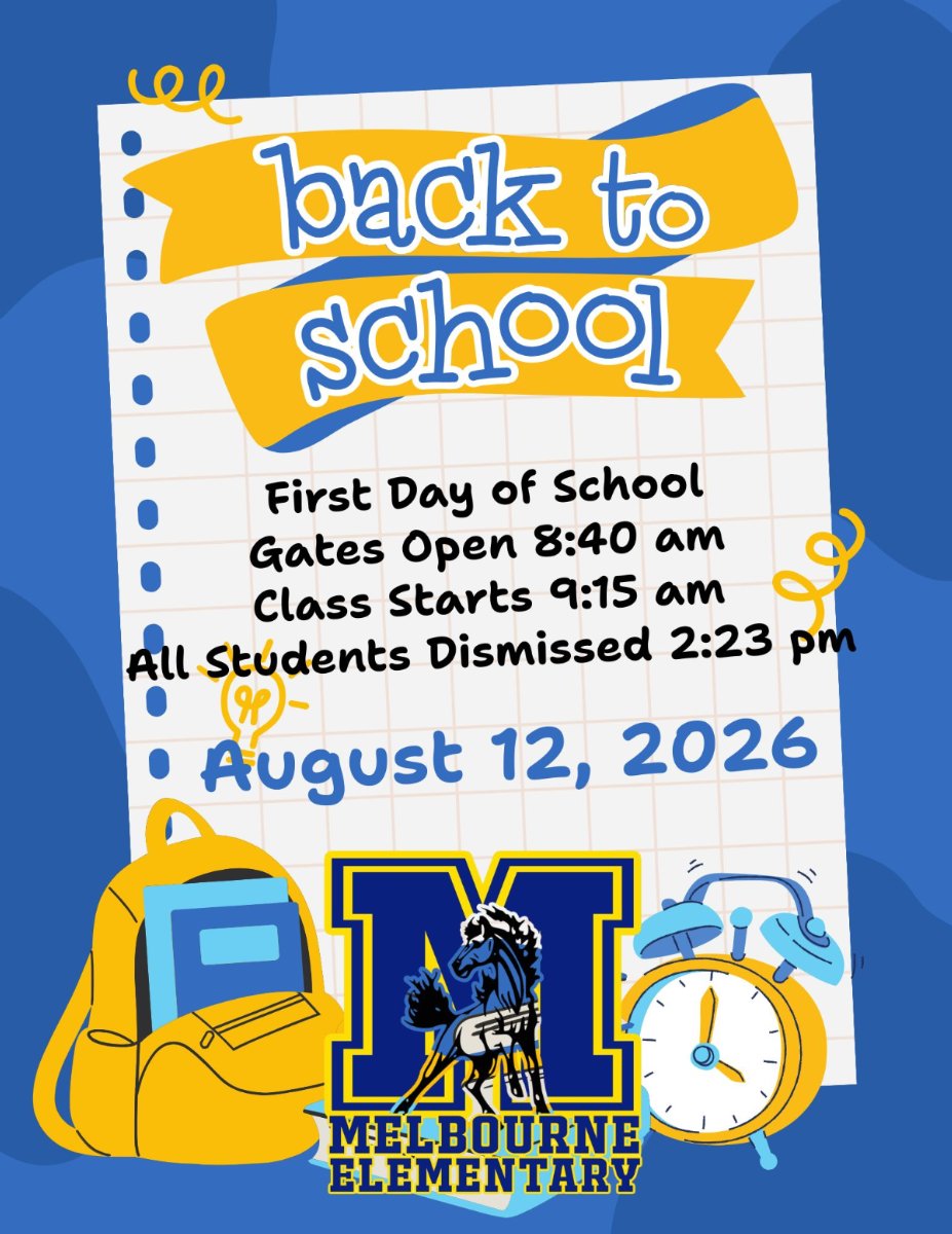 Advertising First Day of School for all students with backpacks and alarm clock visuals